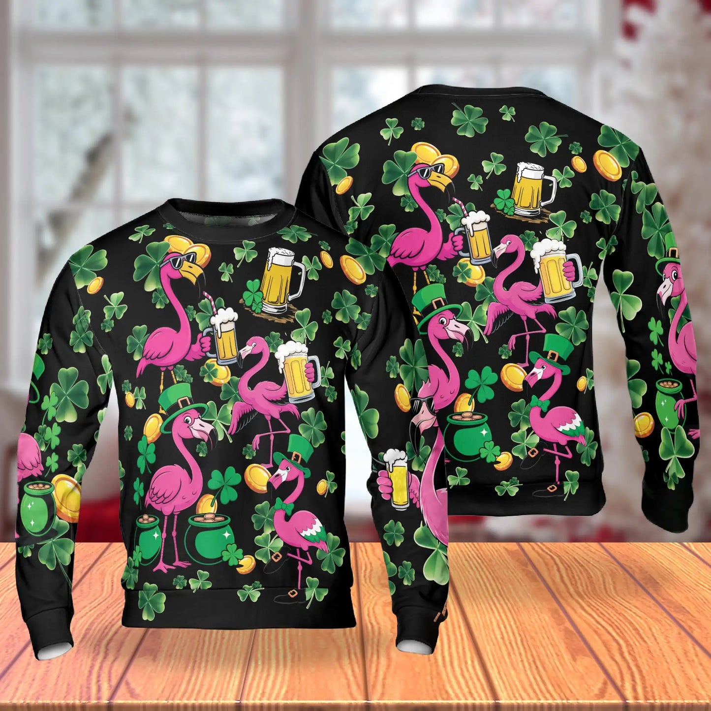 St. Patrick's Day Flamingo Pattern Sweatshirt – Colorful Graphic 3D All Over Print Design