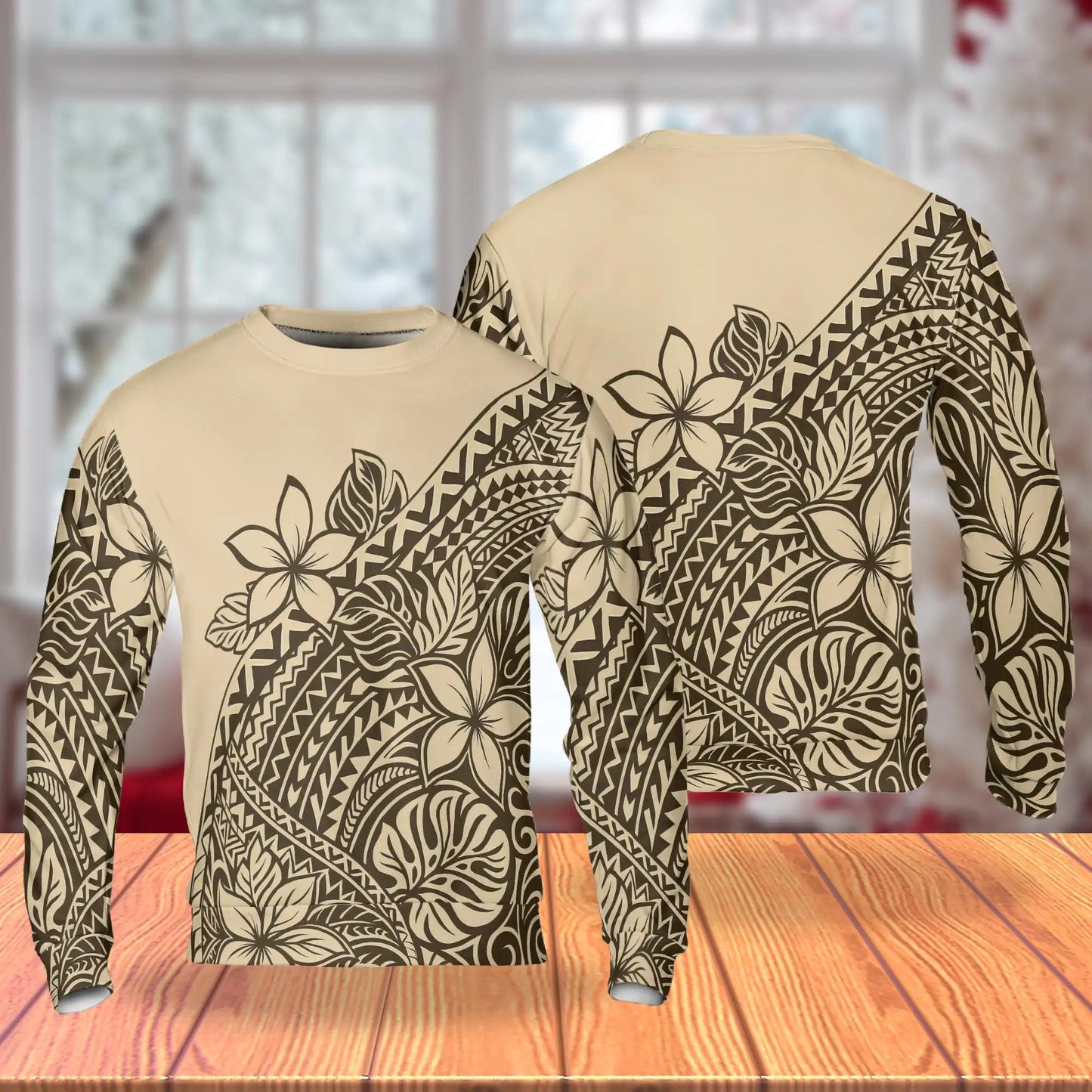 Tribal Tropical Flowers Beige Sweatshirt – Tropical 3D All Over Print Design
