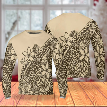 Tribal Tropical Flowers Beige Sweatshirt – Tropical 3D All Over Print Design