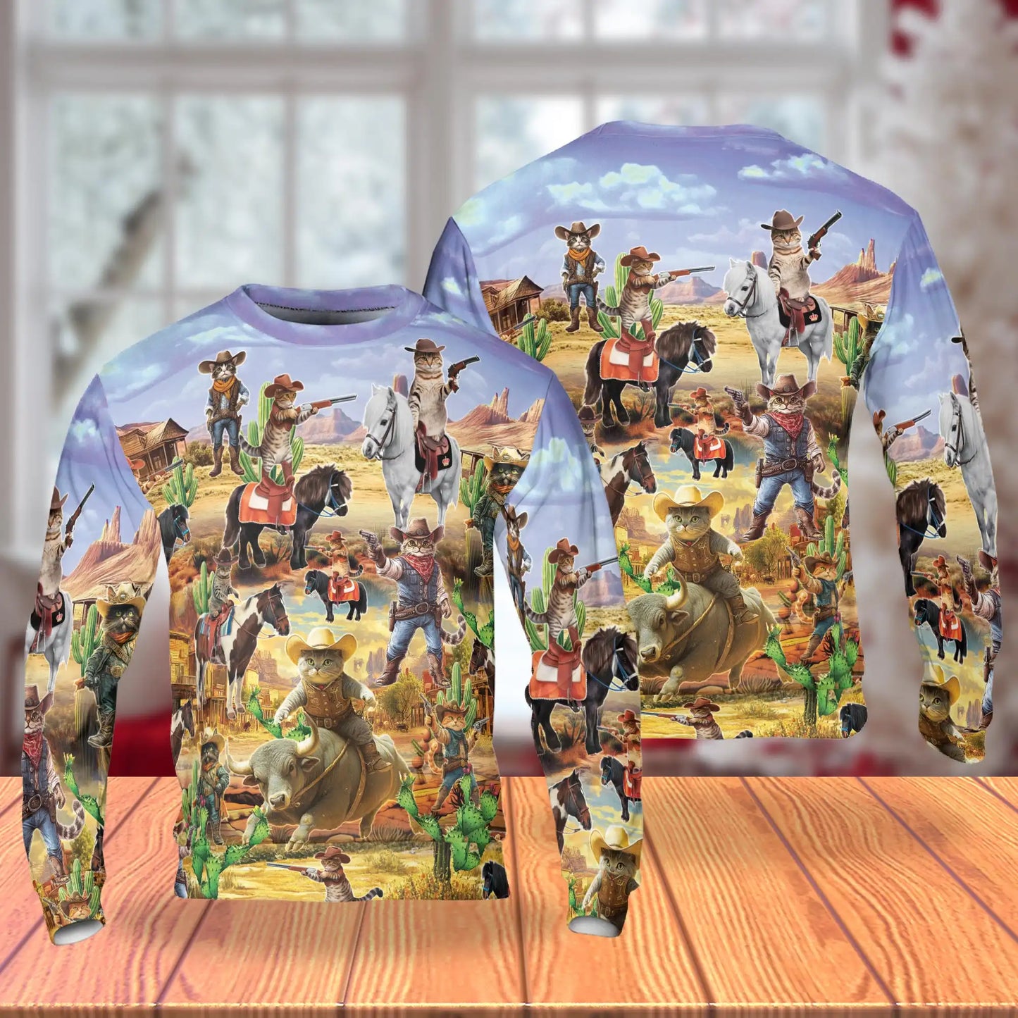 Meowdy Cowboy Cat Western Sweatshirt – Colorful Graphic 3D All Over Print Design