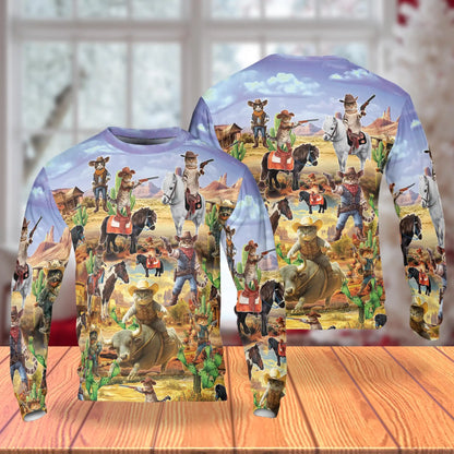 Meowdy Cowboy Cat Western Sweatshirt – Colorful Graphic 3D All Over Print Design