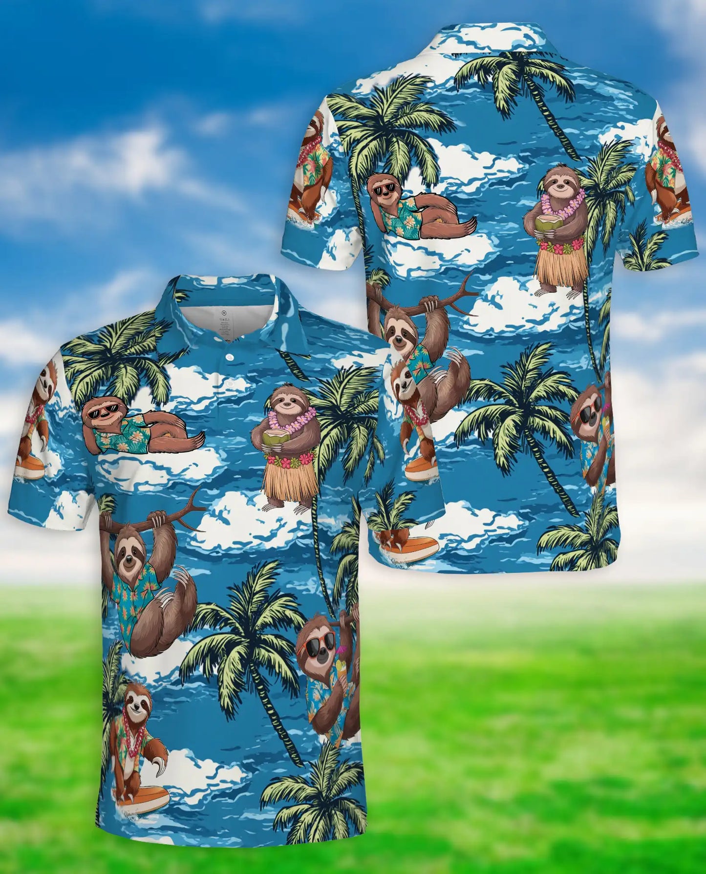 Sloth Tropical 3D Polo Shirt for Men, Funny Beach Animal Style | Azhawaiian