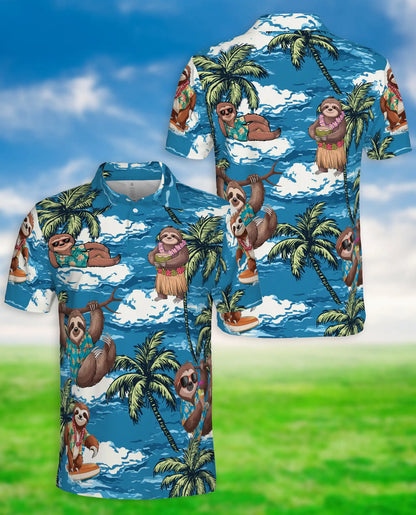 Sloth Tropical 3D Polo Shirt for Men, Funny Beach Animal Style | Azhawaiian