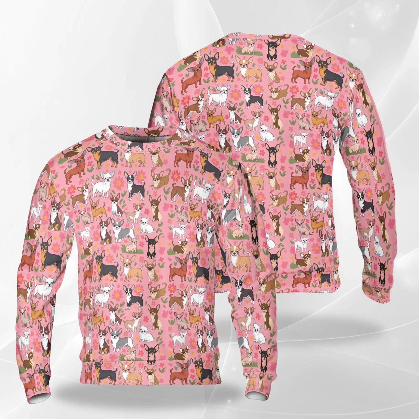 Floral Chihuahua Sweatshirt – Colorful Graphic 3D All Over Print Design
