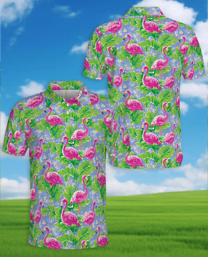 Pink Flamingo Polo Shirt - Tropical Garden Resort Style | Azhawaiian