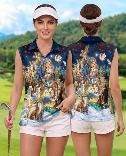 Jesus Christmas Sleeveless Polo Shirt for Women, Faith Holiday Style