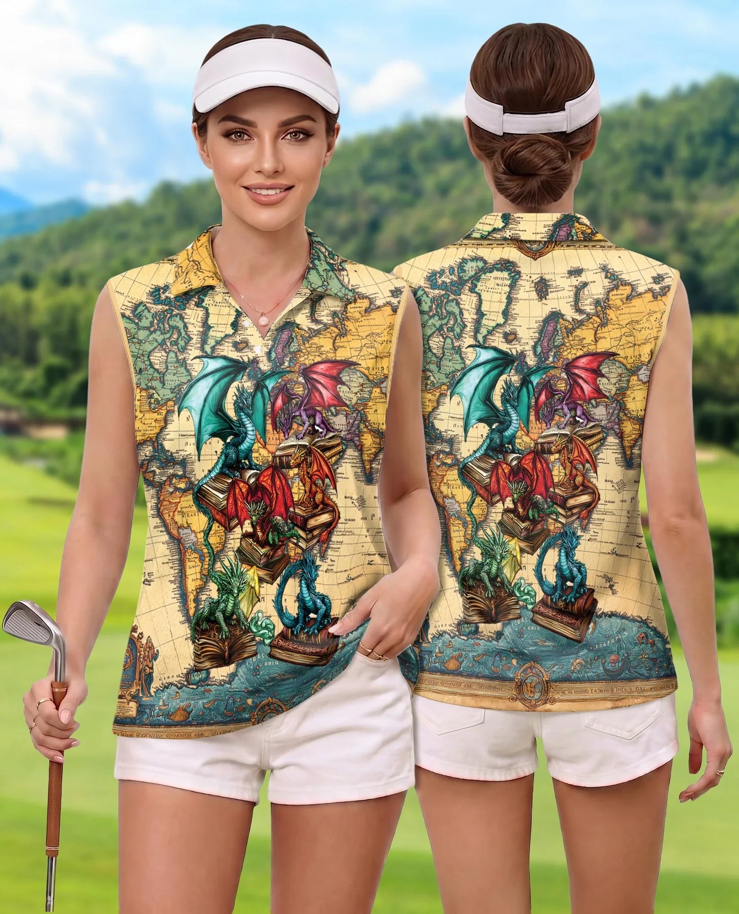 Books Dragon Sleeveless Polo Shirt for Women | Azhawaiian