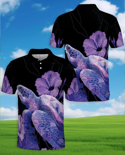 Polynesian Sea Turtle Floral Polo Shirt for Men, Tropical Island Style | Azhawaiian