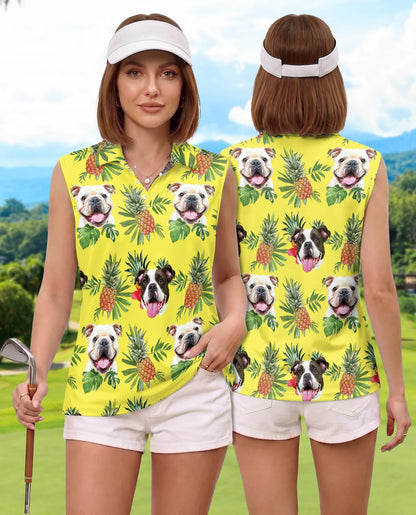 English Bulldog Tropical Sleeveless Polo Shirt for Women | Azhawaiian