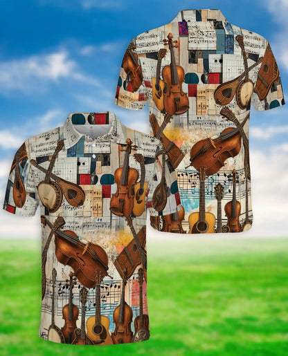 Vintage Music Polo Shirt, Instrument Collage Print | Azhawaiian