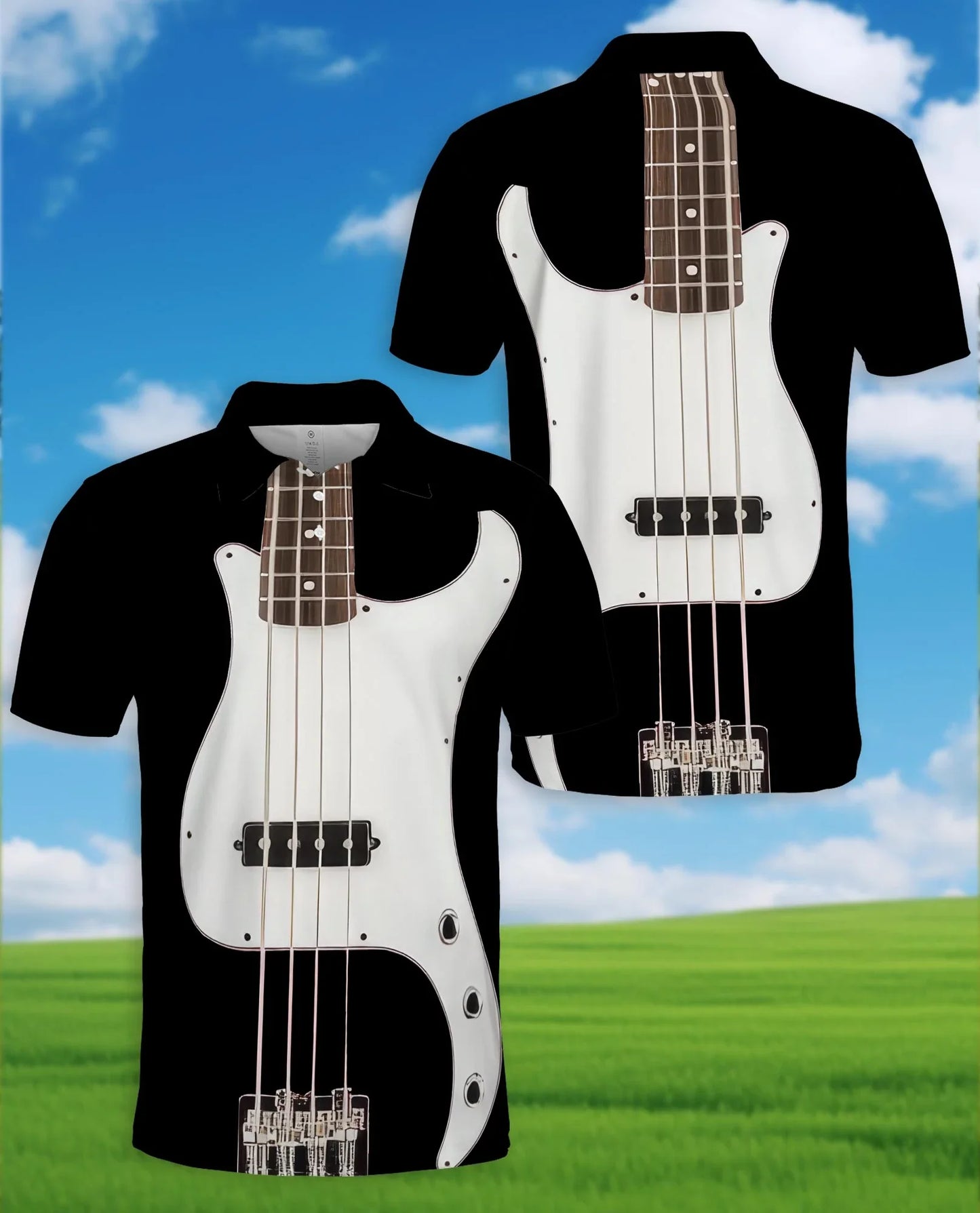 Bass Guitar Polo Shirt for Men, Rock Music Style Design | Azhawaiian