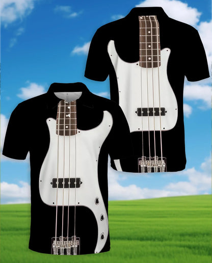 Bass Guitar Polo Shirt for Men, Rock Music Style Design | Azhawaiian