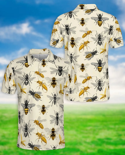 Bee Polo Shirt, Vintage Pollinator Insect Print | Azhawaiian