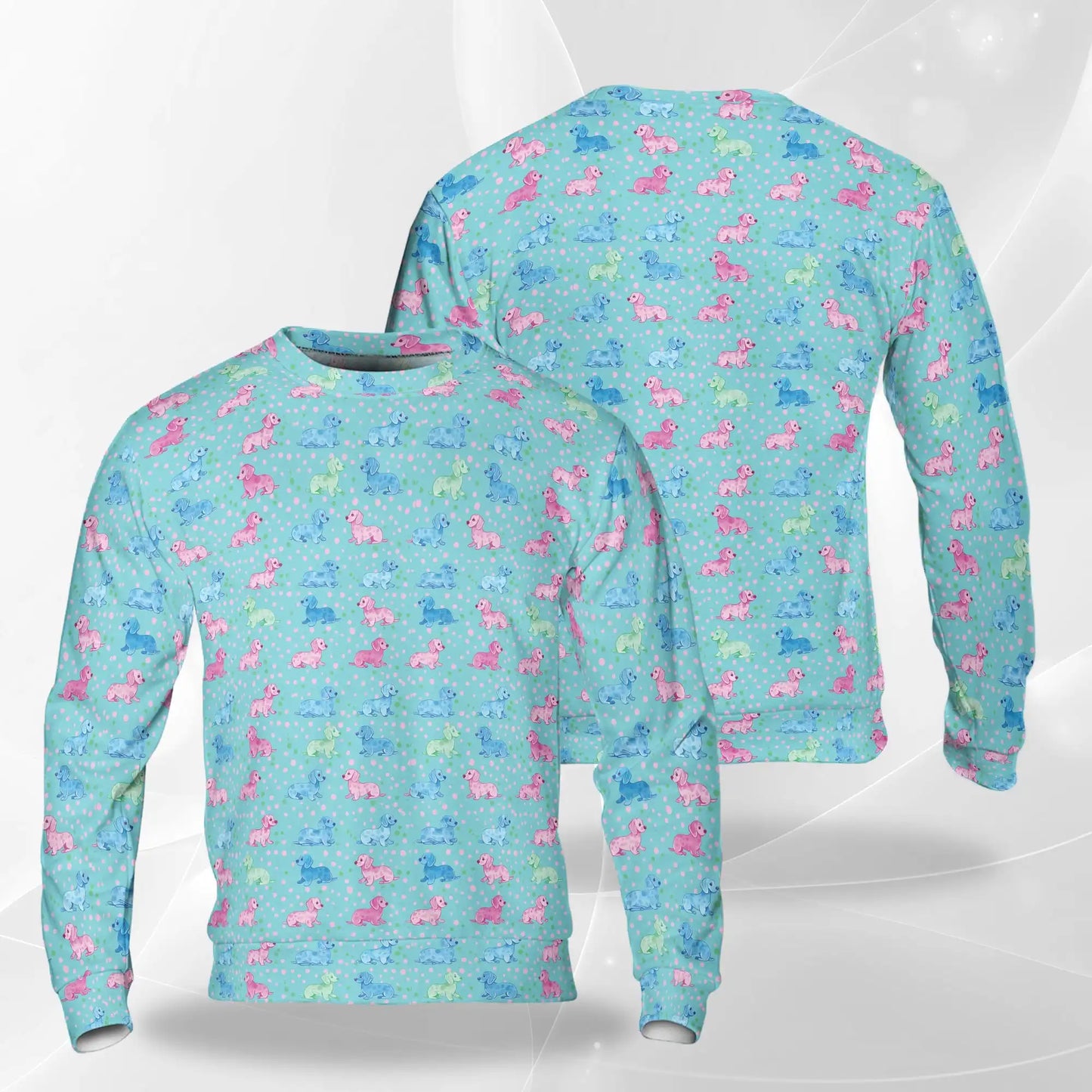 Pastel Dachshund Polka Dot Sweatshirt – Colorful Graphic 3D All Over Print Design
