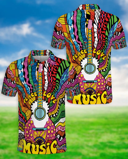 Psychedelic Music 3D Polo Shirt for Men, Colorful Guitar Art Style | Azhawaiian