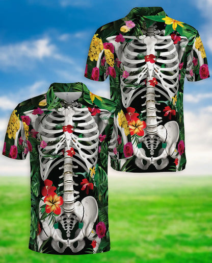 Skeleton Floral Hawaiian Polo Shirt for Men | Azhawaiian