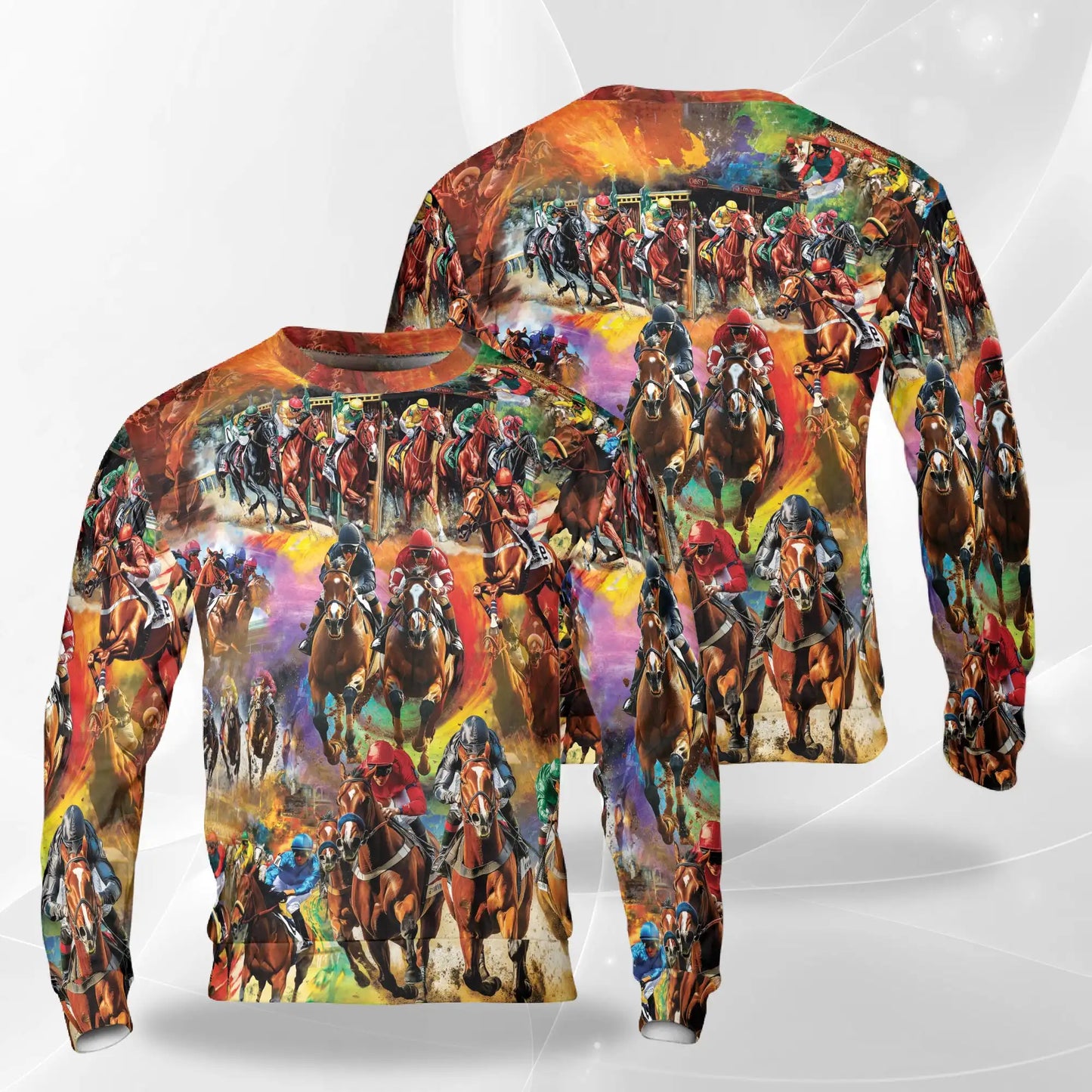 Vibrant Equestrian Horse Racing Sweatshirt – Colorful Graphic 3D All Over Print Design