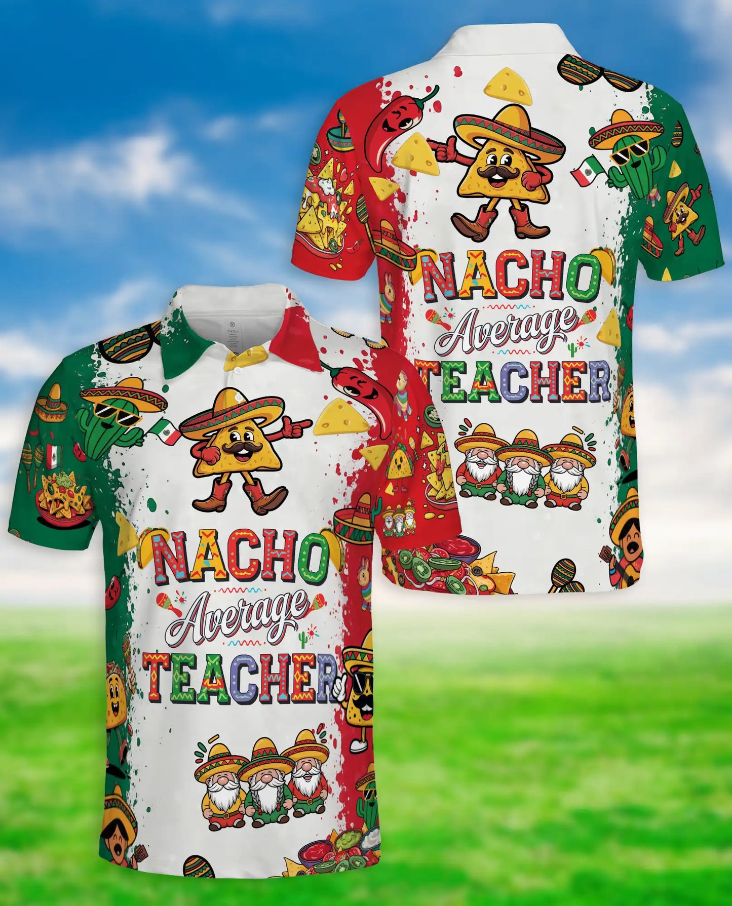 Fiesta Teacher Polo Shirt, Mexican Taco Party Print | Azhawaiian