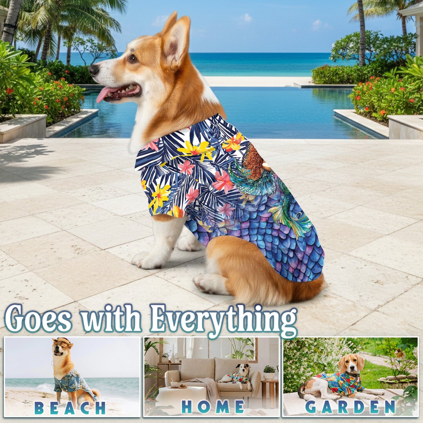 Mermaid Matching Dog Owner Hawaiian Shirts, Funny Pet Aloha Shirt for Beach Vacation - Azhawaiian
