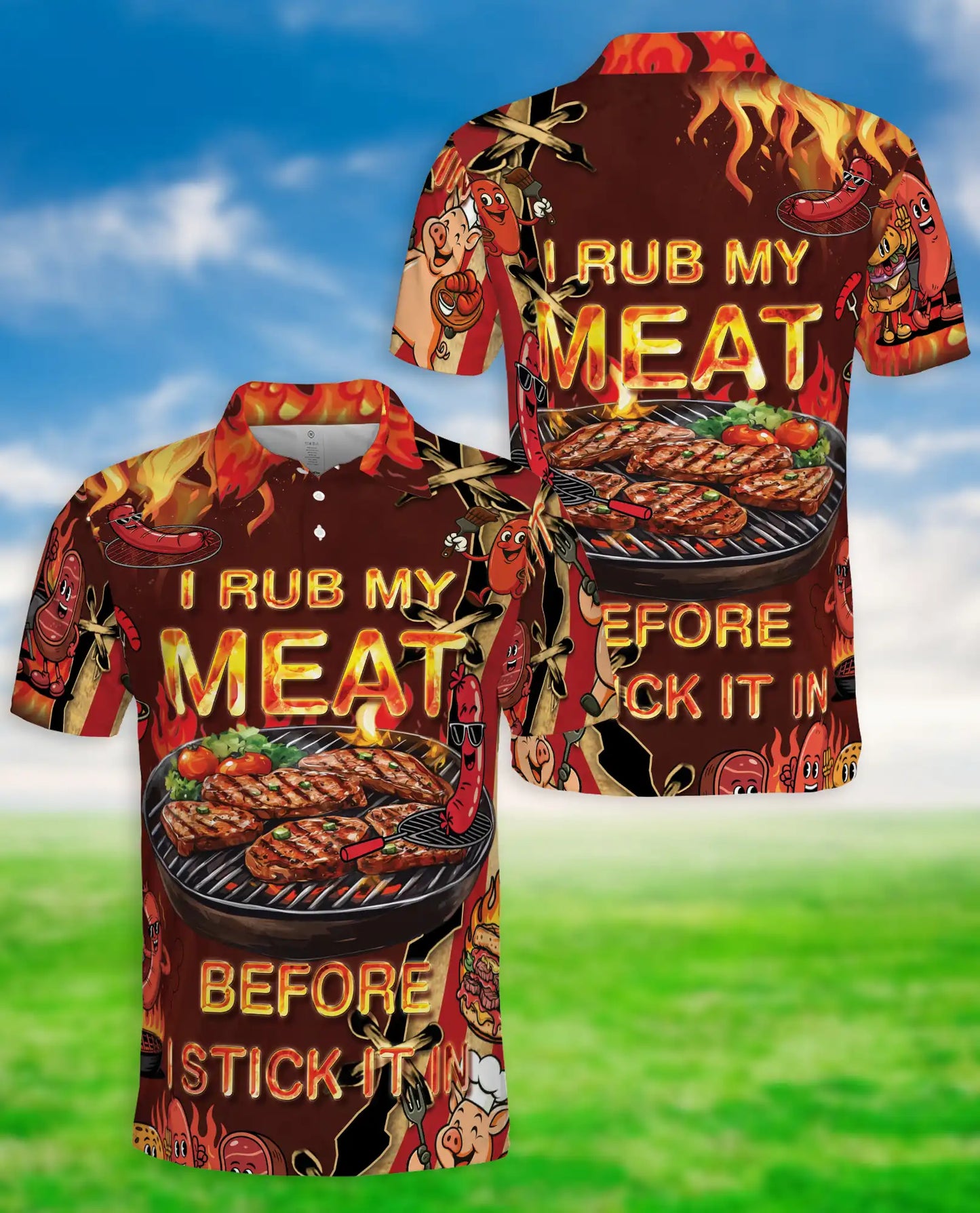 Funny BBQ Grill Master 3D Polo Shirt for Men, Backyard Barbecue Party Style | Azhawaiian