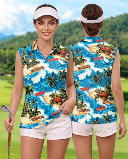 Tropical Cornhole Sleeveless Polo Shirt for Women | Azhawaiian