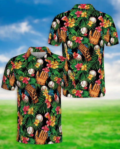Baseball Hawaiian Polo Shirt, Floral Summer Style | Azhawaiian