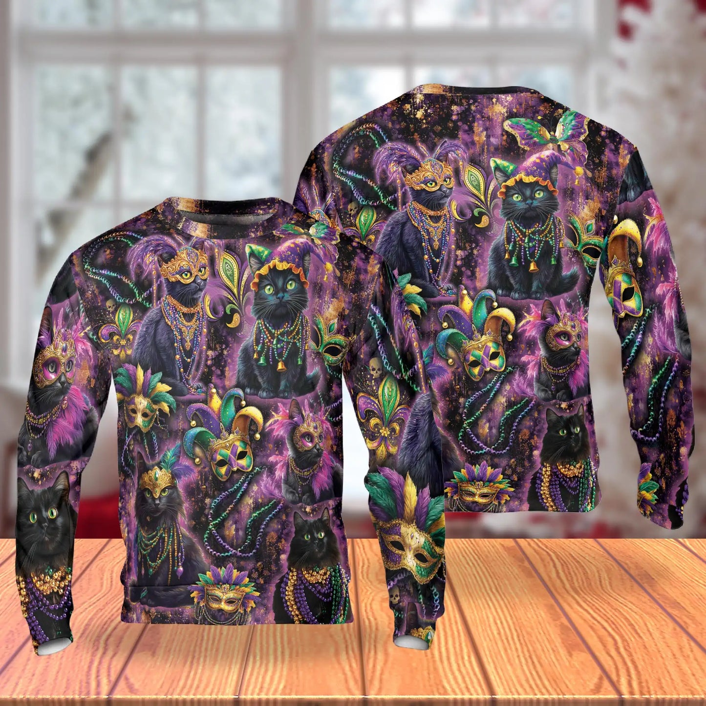 Mardi Gras Cat Sweatshirt – Colorful Graphic 3D All Over Print Design