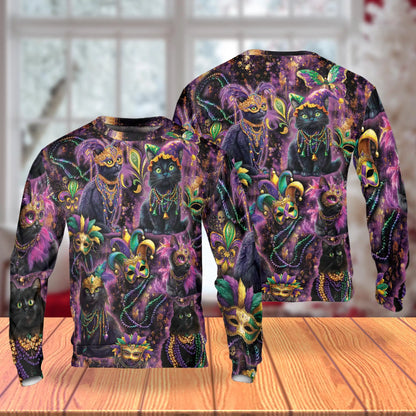 Mardi Gras Cat Sweatshirt – Colorful Graphic 3D All Over Print Design