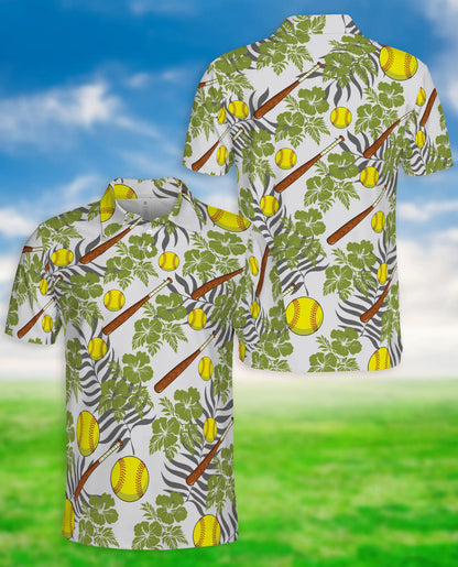 Softball Tropical 3D Polo Shirt for Men, Bat and Ball Summer Style | Azhawaiian