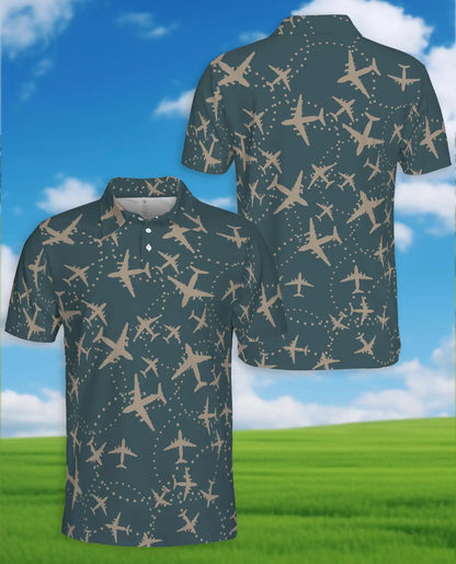 Airplane Polo Shirt - Aviation Travel Flight Route Pattern Design | Azhawaiian
