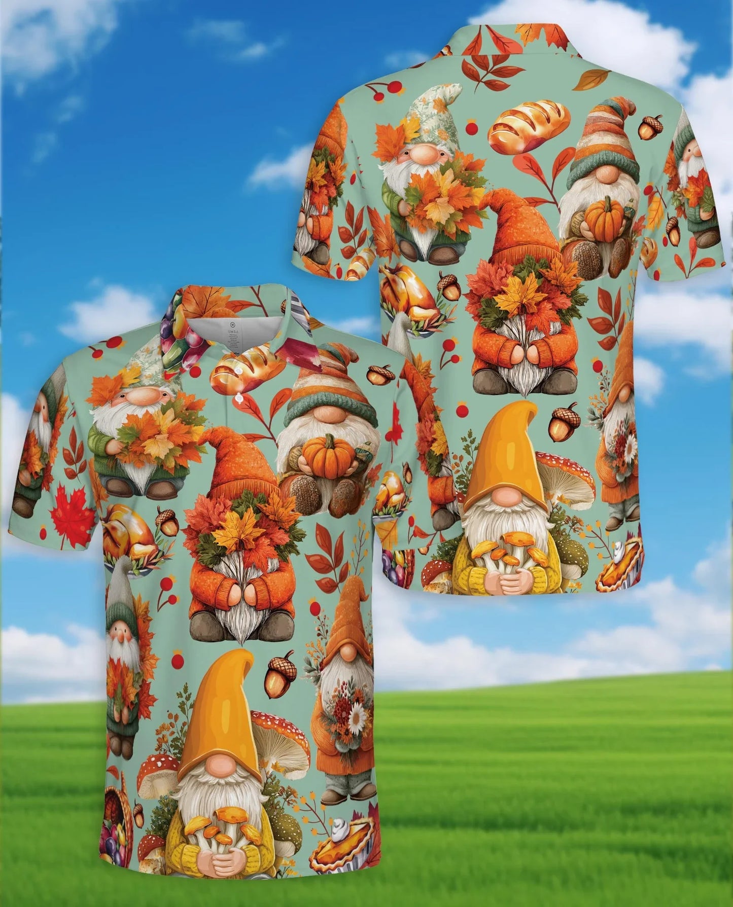 Thanksgiving Gnome Polo Shirt for Men, Fall Holiday Style | Azhawaiian