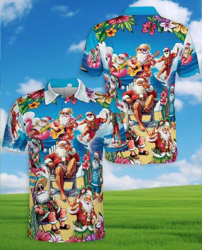 Funny Surfing Santa Polo Shirt for Men, Christmas Beach Style | Azhawaiian