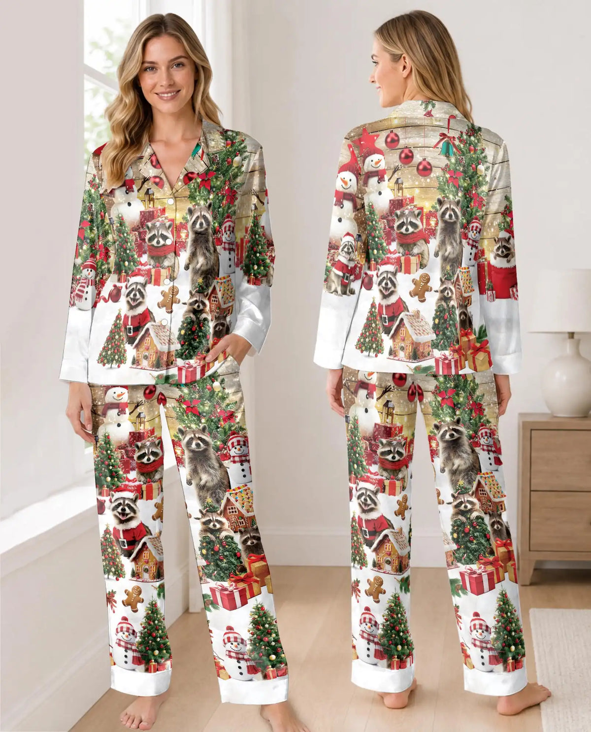 Christmas Raccoon Pajama Set for Women – Cute Holiday Print