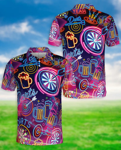 Neon Darts Polo Shirt for Men-Beer Lover Dart Player Shirt | Azhawaiian
