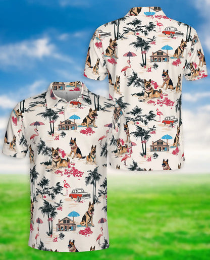 German Shepherd Tropical Beach Polo Shirt for Men | Azhawaiian