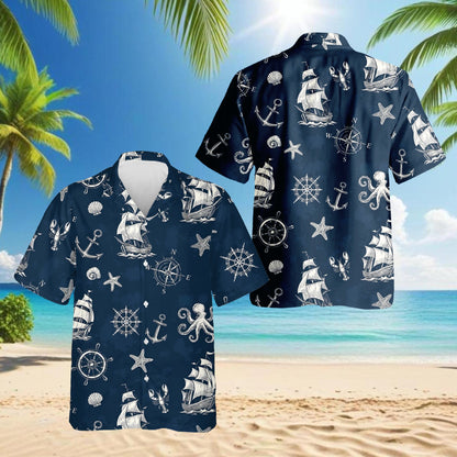 Tropical Anchor Hawaiian Shirt for Men, Button Down Aloha Shirt - Azhawaiian