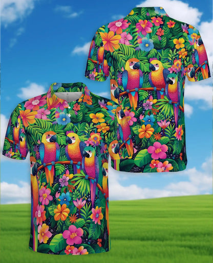 Rainbow Parrot Hawaiian Polo Shirt Tropical Bird Floral Design | Azhawaiian