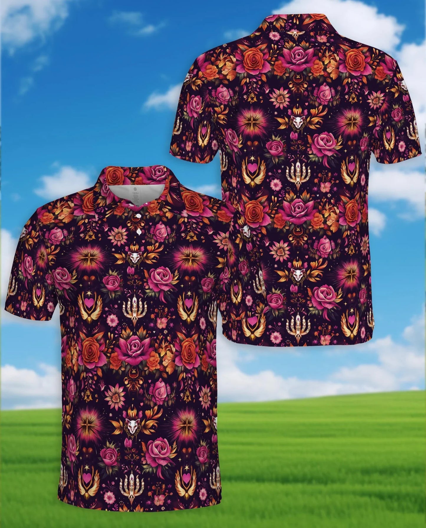 Kaleidoscope Rose Polo Shirt for Men, Colorful Floral Art Style | Azhawaiian