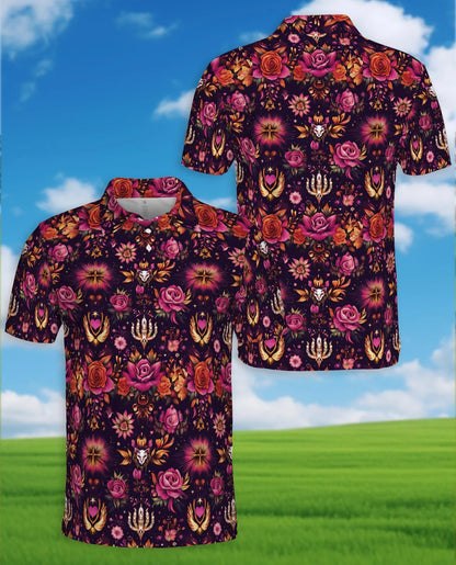 Kaleidoscope Rose Polo Shirt for Men, Colorful Floral Art Style | Azhawaiian