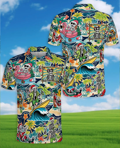 Skeleton Beach Holiday Polo Shirt for Men, Summer 3D Hawaiian | Azhawaiian