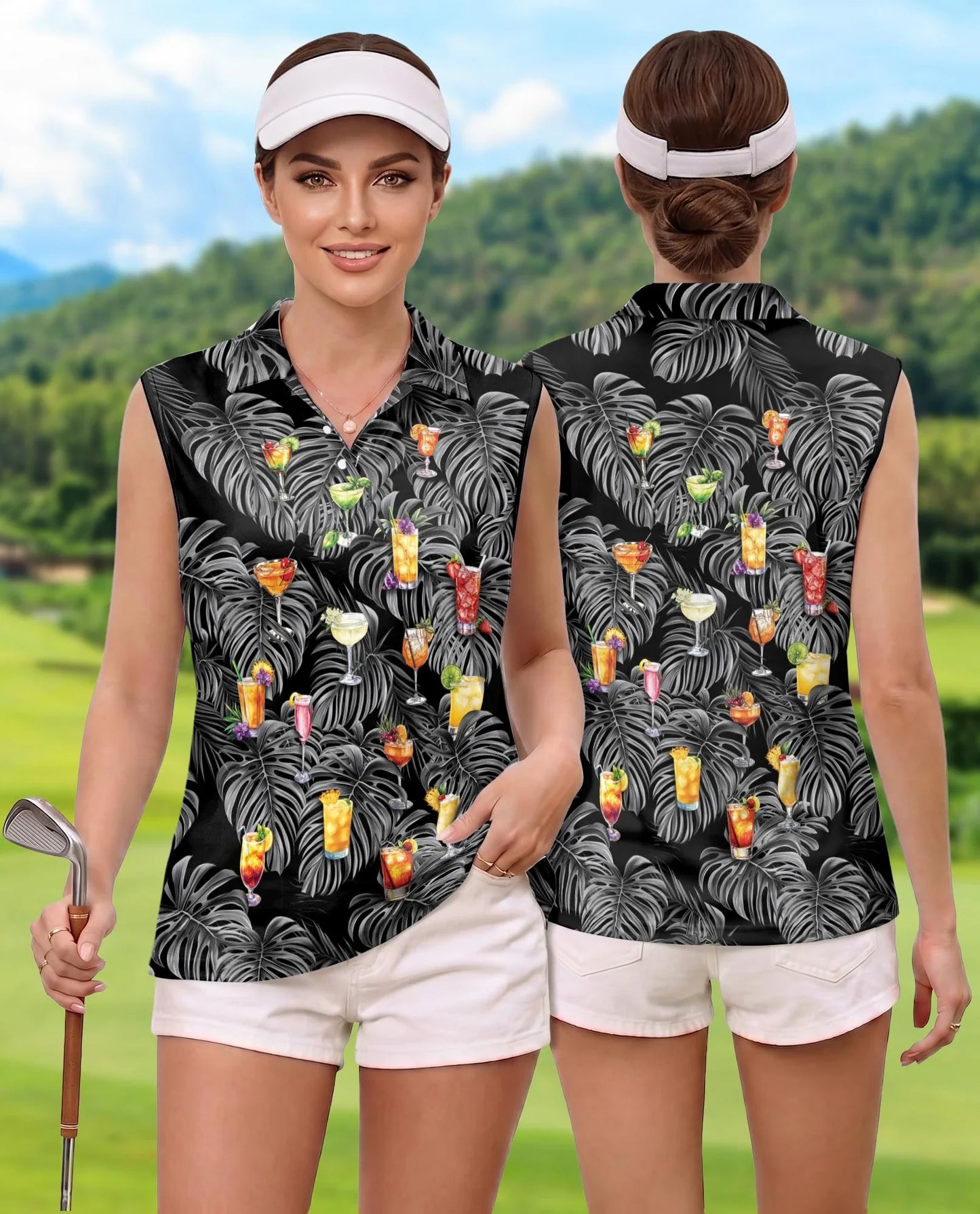 Proud Bartender Cocktails Tropical Sleeveless Polo Shirt for Women | Azhawaiian