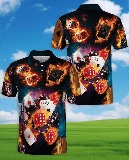 Casino Poker Polo Shirt - Lucky Cards & Dice Style | Azhawaiian