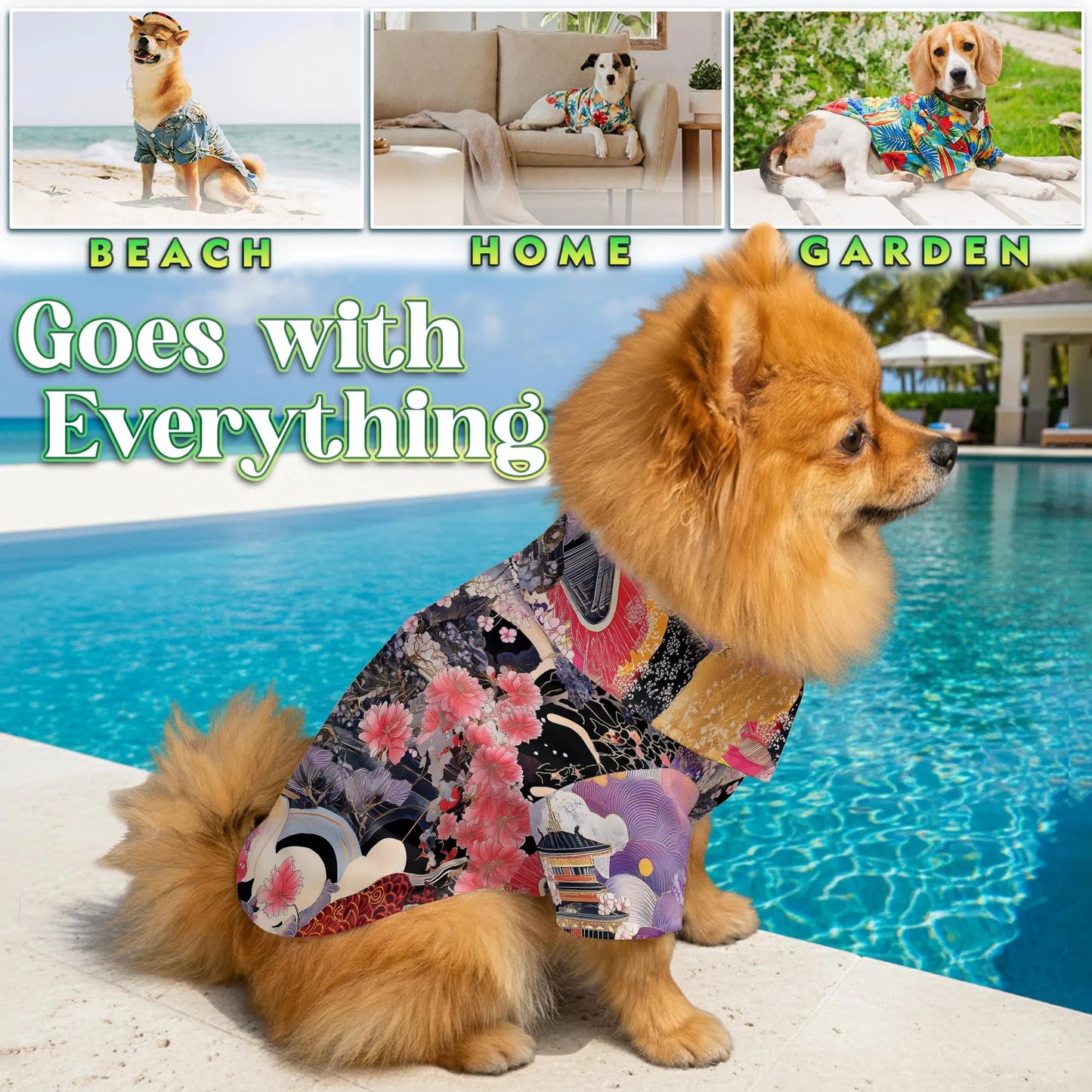 Japanese Ukiyoe Sakura Art Print Matching Dog Owner Hawaiian Shirts, Funny Pet Aloha Shirt for Beach Vacation - Azhawaiian