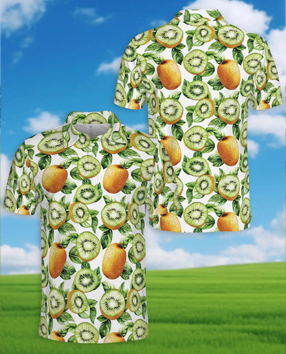 Kiwi Fruit Polo Shirt - Tropical Botanical Summer Style | Azhawaiian