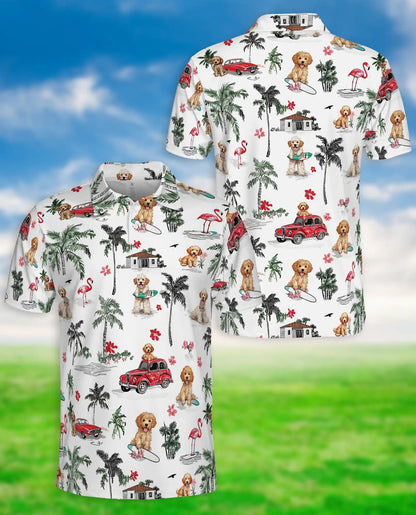 Tropical Puppy Beach 3D Polo Shirt for Men, Cute Summer Dog Island Style | Azhawaiian