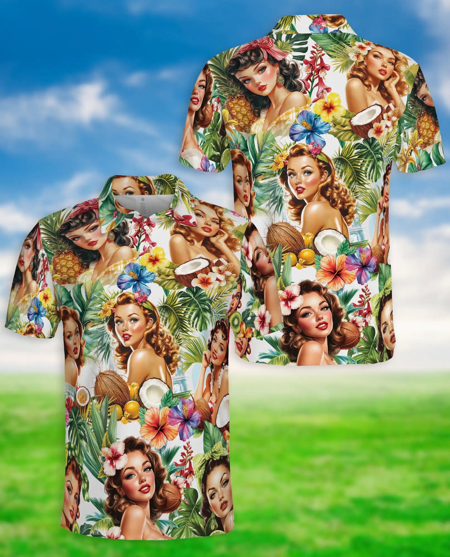 Tropical Pin Up Polo Shirt - Vintage Island Beauty Style | Azhawaiian