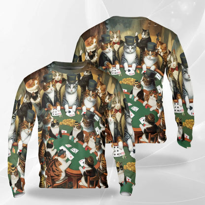 Cats Gambling Card Game Sweatshirt – Colorful Graphic 3D All Over Print Design