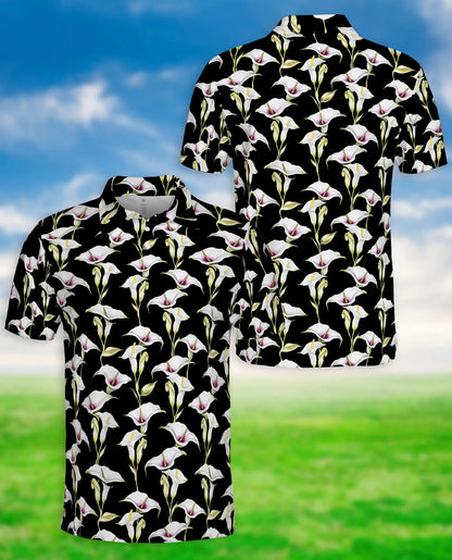 Calla Lily Polo Shirt, Elegant Floral Style | Azhawaiian