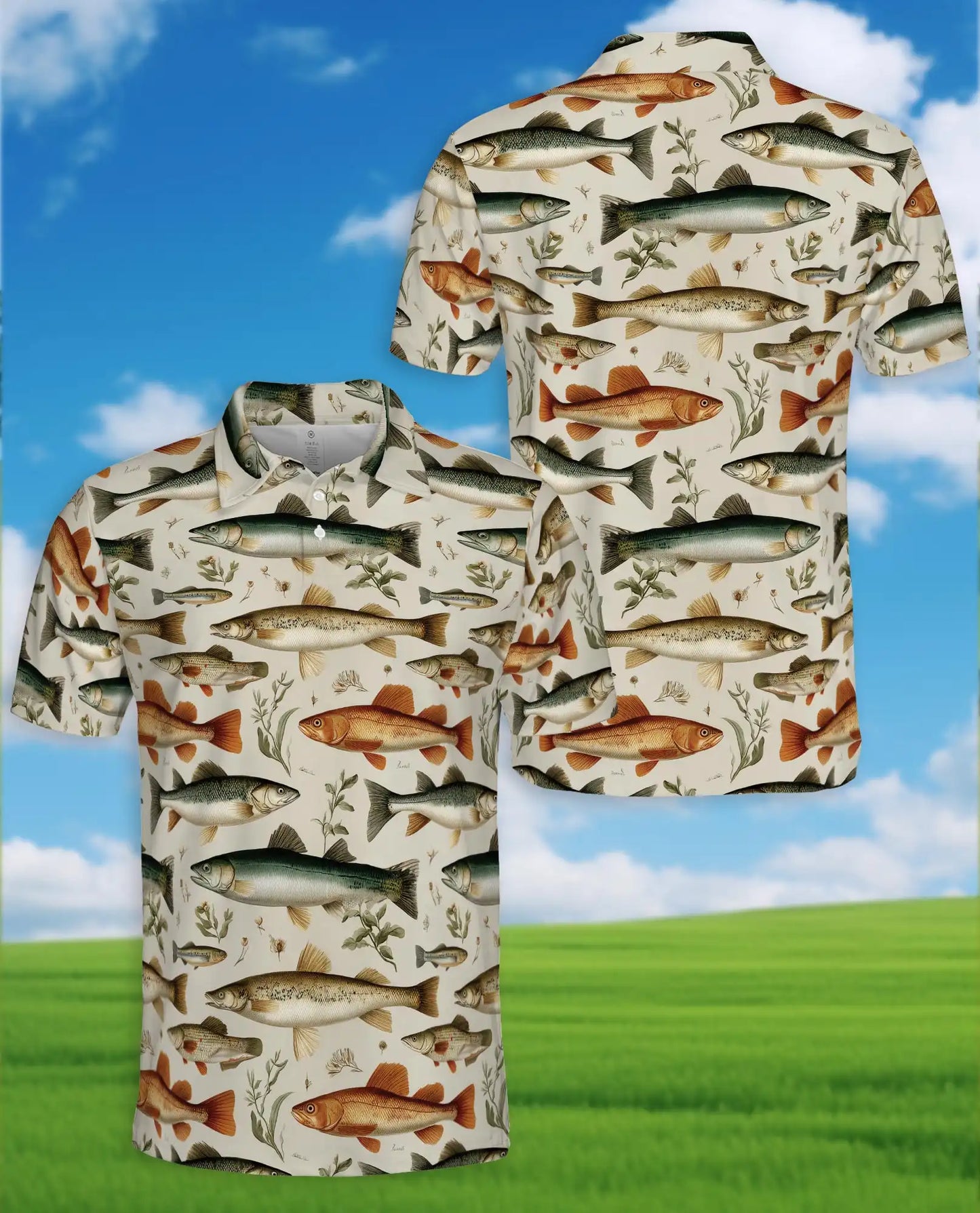 Vintage Fish Species Polo Shirt - Freshwater Angler Nature Style | Azhawaiian