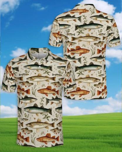 Vintage Fish Species Polo Shirt - Freshwater Angler Nature Style | Azhawaiian